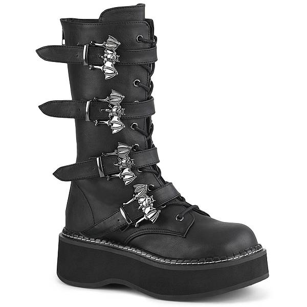 Demonia Women's Emily-322 Platform Mid Calf Boots - Black Vegan Leather D0296-54US Clearance